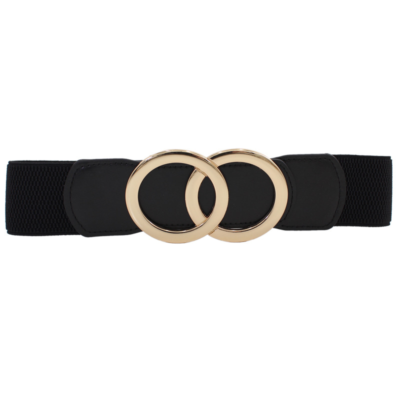 Circular Detail Black Elastic Design Belt