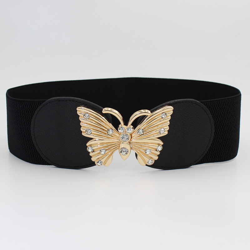 Black Butterfly Design Patchwork Elastic Belt