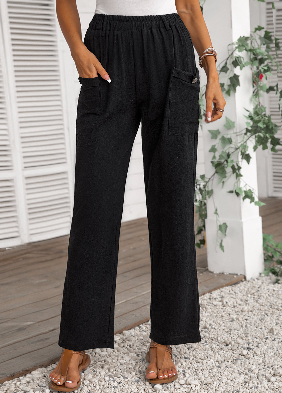 Schwarze Hose mit hoher Taille und elastischem Bund