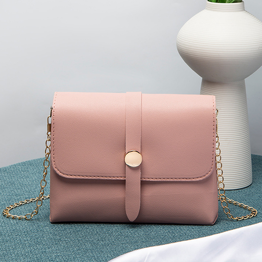 Pink PU Detail Chains Magnetic Crossbody Bag