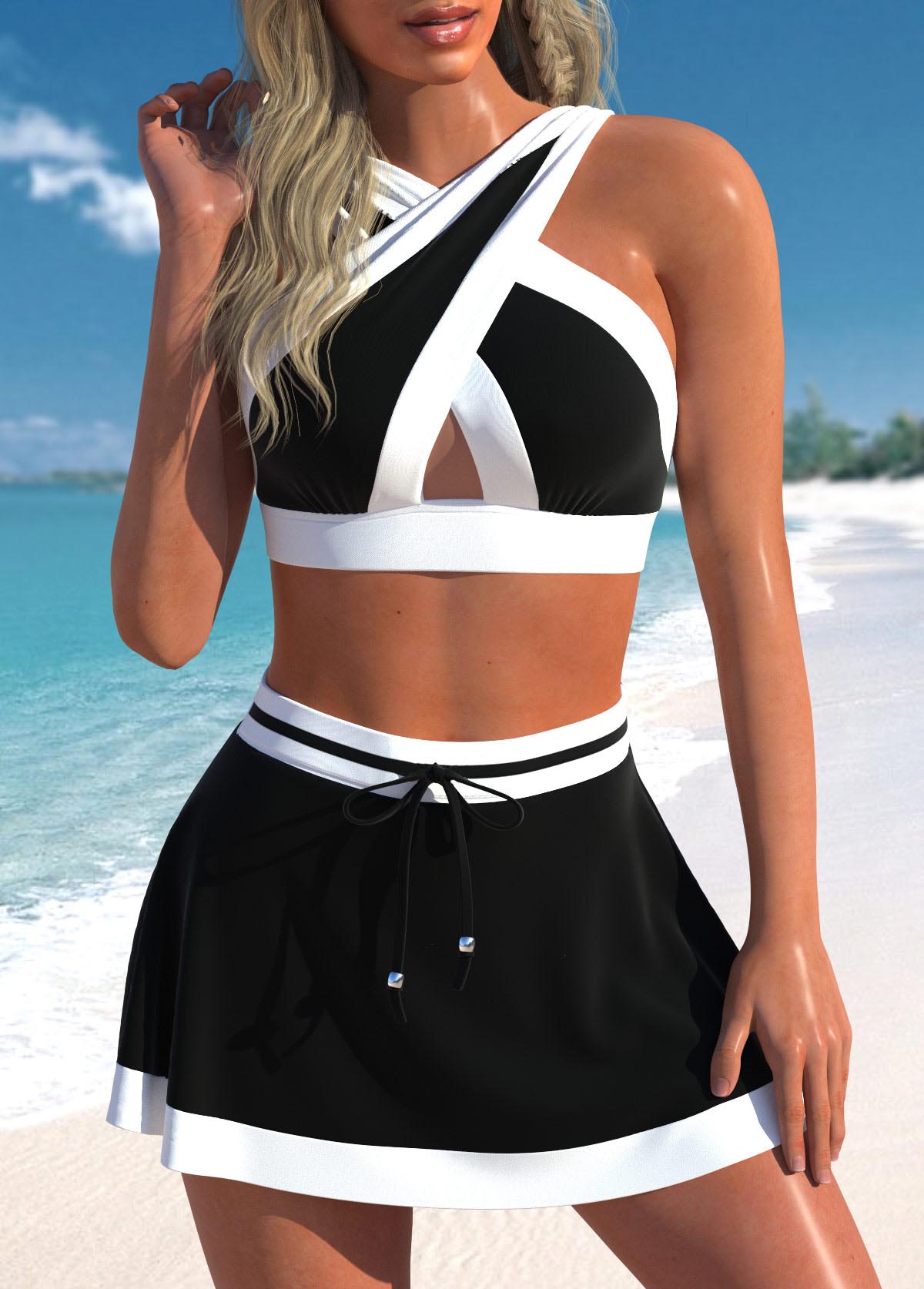 Rotita Criss-Cross-Bikini-Set in Schwarz mit hoher Taille