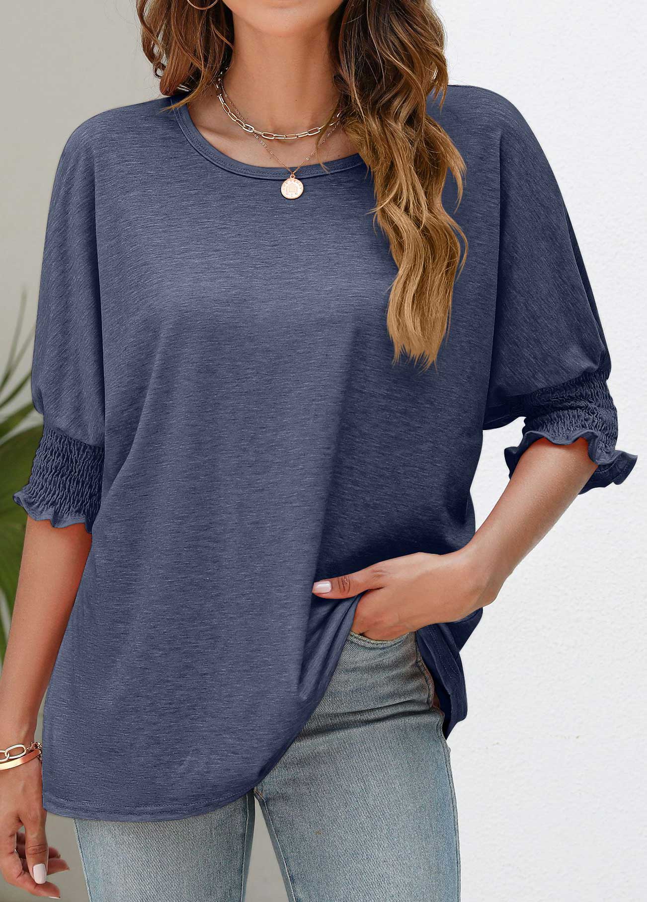 Breathable Navy Round Neck T Shirt