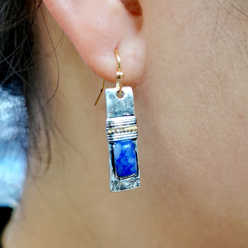 Rectangle Design Royal Blue Alloy Earrings