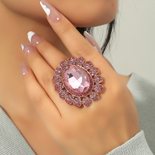 Oval Design Pink Hot Drilling Ring
