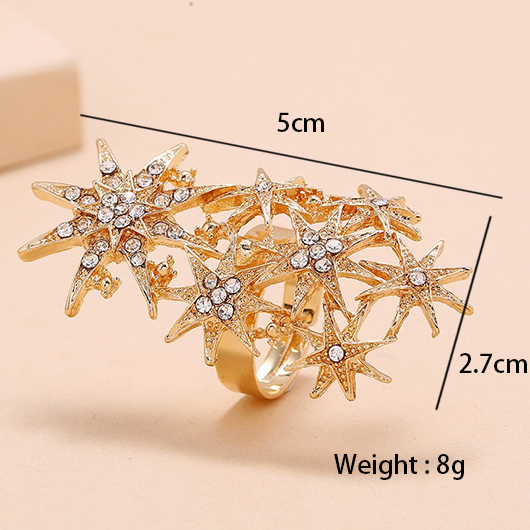 Gold jewelry,Other jewelry,Stars Rhinestone Detail Alloy Gold Ring
