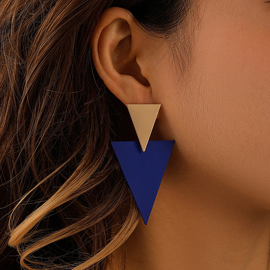 Triangle Design Blue Metal Detail Earrings