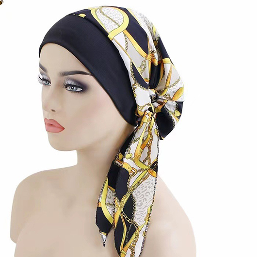 Tribal Print Patchwork Yellow Turban Hat
