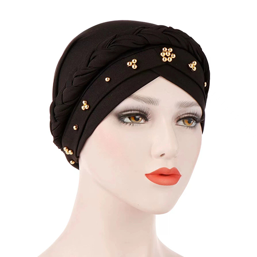 chapeau turban en polyester noir perlé