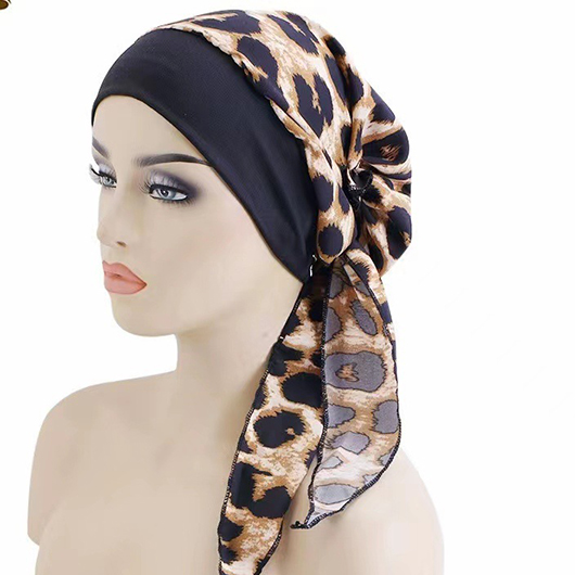 chapeau turban noir patchwork détail léopard