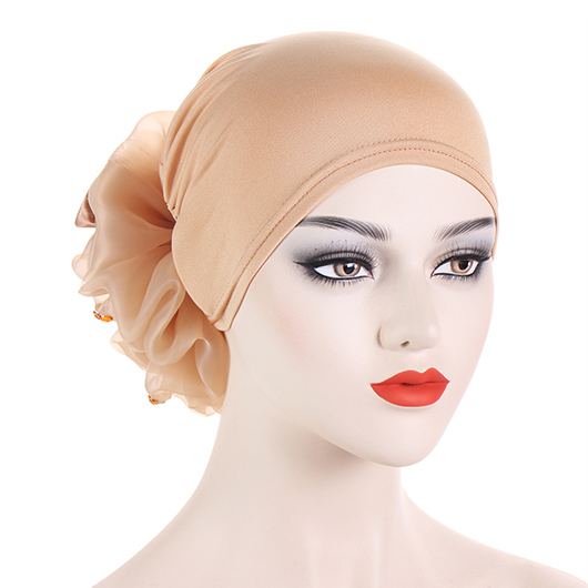 Rhinestone Detail Light Camel Turban Hat