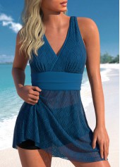 Criss Cross Peacock Blue Tankini Set