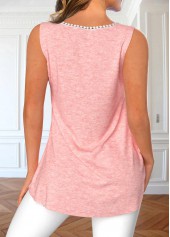 Light Pink tops,Plain Color tops,ROTITA Lace Light Pink V Neck Tank Top