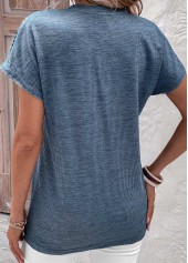 Dusty Blue tops,Plain Color tops,ROTITA Lace Dusty Blue Split Neck Short Sleeve Blouse