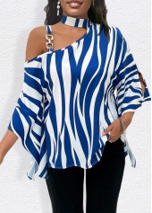 ROTITA T-shirt bleu à rayures zébrées Chain