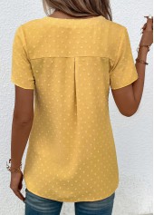 Light Yellow tops,Plain Color tops,ROTITA Jacquard Light Yellow V Neck Short Sleeve Blouse