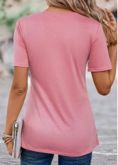 Pink tops,White tops,Contrast Color tops,ROTITA Pink V Neck Short Sleeve Fake Two Piece Twinset
