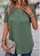 Sage Green tops,Plain Color tops,ROTITA Cut Out Sage Green Round Neck Short Sleeve Blouse