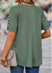 Sage Green tops,Plain Color tops,ROTITA Cut Out Sage Green Round Neck Short Sleeve Blouse