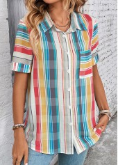 chemisier col de chemise multicolore à carreaux bouton rotita