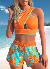 ROTITA Ensemble de bikini à imprimé plantes tropicales orange Criss Cross