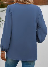Dusty Blue tops,Plain Color tops,ROTITA Dusty Blue V Neck Long Sleeve Blouse