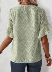 Sage Green tops,Plain Color tops,ROTITA Ruffle Sage Green Round Neck Short Sleeve Blouse