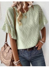 Sage Green tops,Plain Color tops,ROTITA Ruffle Sage Green Round Neck Short Sleeve Blouse