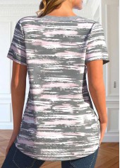 Light Grey tops,Graphic tops,ROTITA Button Graffiti Print Light Grey T Shirt