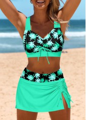 Mint Green swimwear,Plants swimwear,ROTITA Split Mint Green Leaf Print Bikini Set