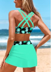 Mint Green swimwear,Plants swimwear,ROTITA Split Mint Green Leaf Print Bikini Set