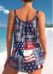 Rotita Patchwork-Tankini-Oberteil mit mehrfarbigem Aufdruck der amerikanischen Flagge-Kein Boden