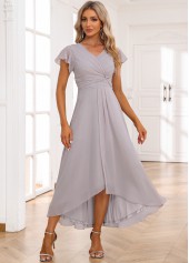robe rotita twist gris clair col v manches courtes