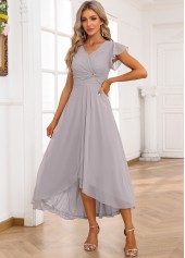 Light Grey dresses,Plain Color dresses,Party dresses,Elegant dresses,ROTITA Twist Light Grey V Neck Short Sleeve Dress