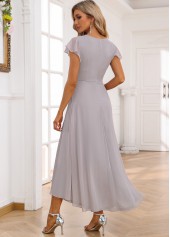 Light Grey dresses,Plain Color dresses,Party dresses,Elegant dresses,ROTITA Twist Light Grey V Neck Short Sleeve Dress