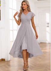 Light Grey dresses,Plain Color dresses,Party dresses,Elegant dresses,ROTITA Twist Light Grey V Neck Short Sleeve Dress