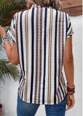 Multi Color tops,Rainbow Color tops,Striped tops,Geometric tops,ROTITA Split Striped Multi Color Short Sleeve Blouse