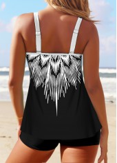 Black swimwear,White swimwear,Tribal swimwear,Geometric swimwear,Striped swimwear,ROTITA Patchwork Black Tribal Print Tankini Top