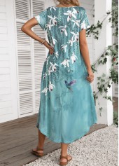 Turquoise dresses,Floral dresses,Plants dresses,Everyday dresses,Casual dresses,ROTITA Pocket Floral Print Turquoise Shift Dress