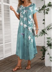 Turquoise dresses,Floral dresses,Plants dresses,Everyday dresses,Casual dresses,ROTITA Pocket Floral Print Turquoise Shift Dress