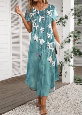 Turquoise dresses,Floral dresses,Plants dresses,Everyday dresses,Casual dresses,ROTITA Pocket Floral Print Turquoise Shift Dress
