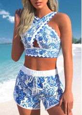 Sky Blue swimwear,Paisley swimwear,ROTITA Patchwork Sky Blue Paisley Print Bikini Set