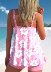 Pink swimwear,Floral swimwear,ROTITA Circular Ring Pink Floral Print Tankini Set
