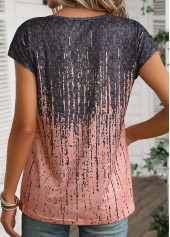 Dusty Pink tops,Graphic tops,ROTITA Grommet Graffiti Print Dusty Pink T Shirt