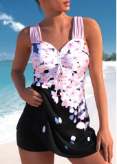 ensemble de tankini rose à imprimé fleuri et cordon de serrage