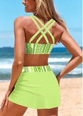 Neon Green swimwear,Striped swimwear,ROTITA Criss Cross Neon Green Striped Bikini Set