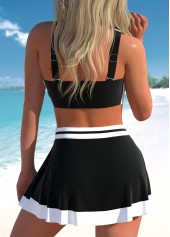 Black swimwear,White swimwear,Contrast Color swimwear,ROTITA Criss Cross Black High Waisted Bikini Set