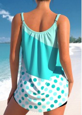 Cyan swimwear,Dot swimwear,ROTITA Bowknot Cyan Polka Dot Tankini Top