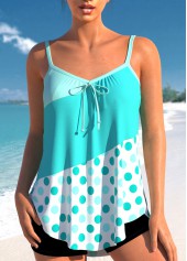 Bowknot Cyan Polka Dot Tankini Set