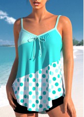 Cyan swimwear,Dot swimwear,ROTITA Bowknot Cyan Polka Dot Tankini Top