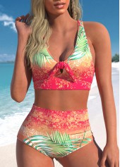 Rotita-Bikini-Set mit mehrfarbigem Tropenpflanzen-Print und Schleife